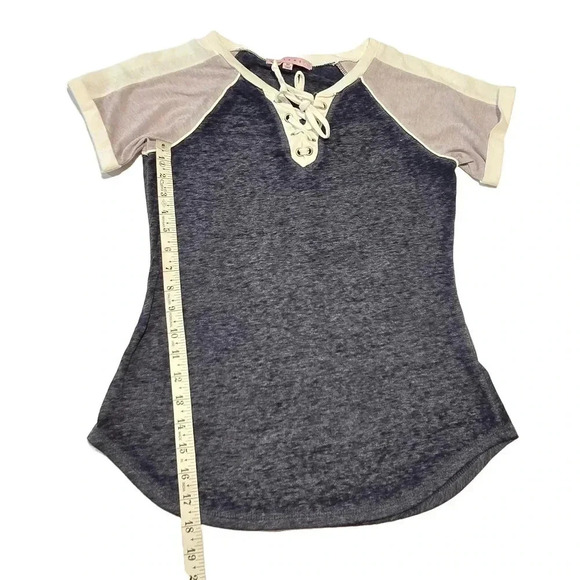 Navy and White Lace-Up Casual Top - Picture 6 of 10